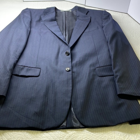 ⭐️Hickey Freeman LTD mens 100% worsted wool navy pin striped blazer SZ 42L EUC - Picture 6 of 9